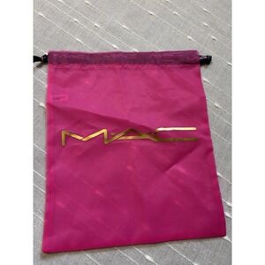 Mac Drawstring Makeup Accessories Bag Hot Pink And Gold With Purple Mirror